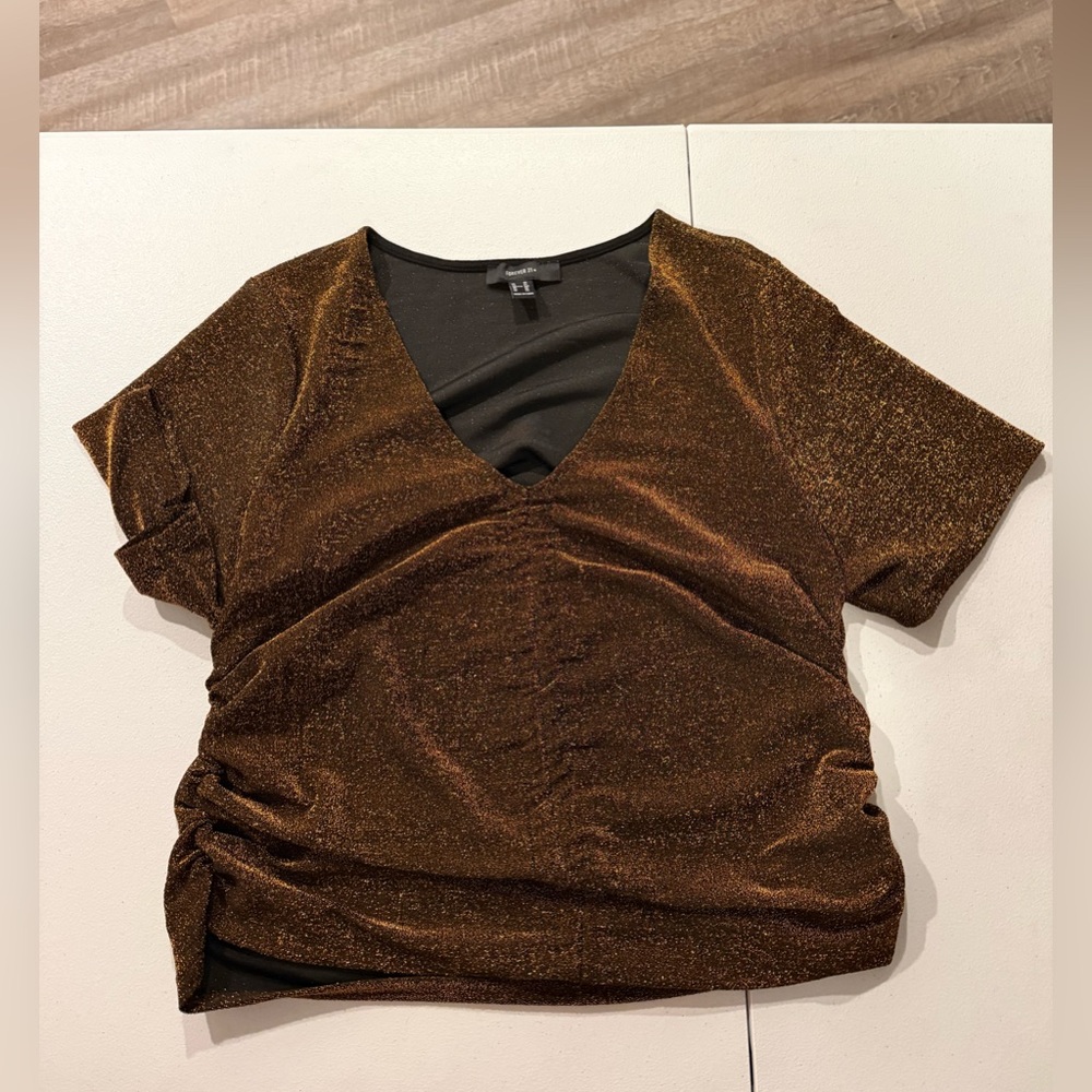 Forever 21 Shimmering Bronze V-Neck Tee
